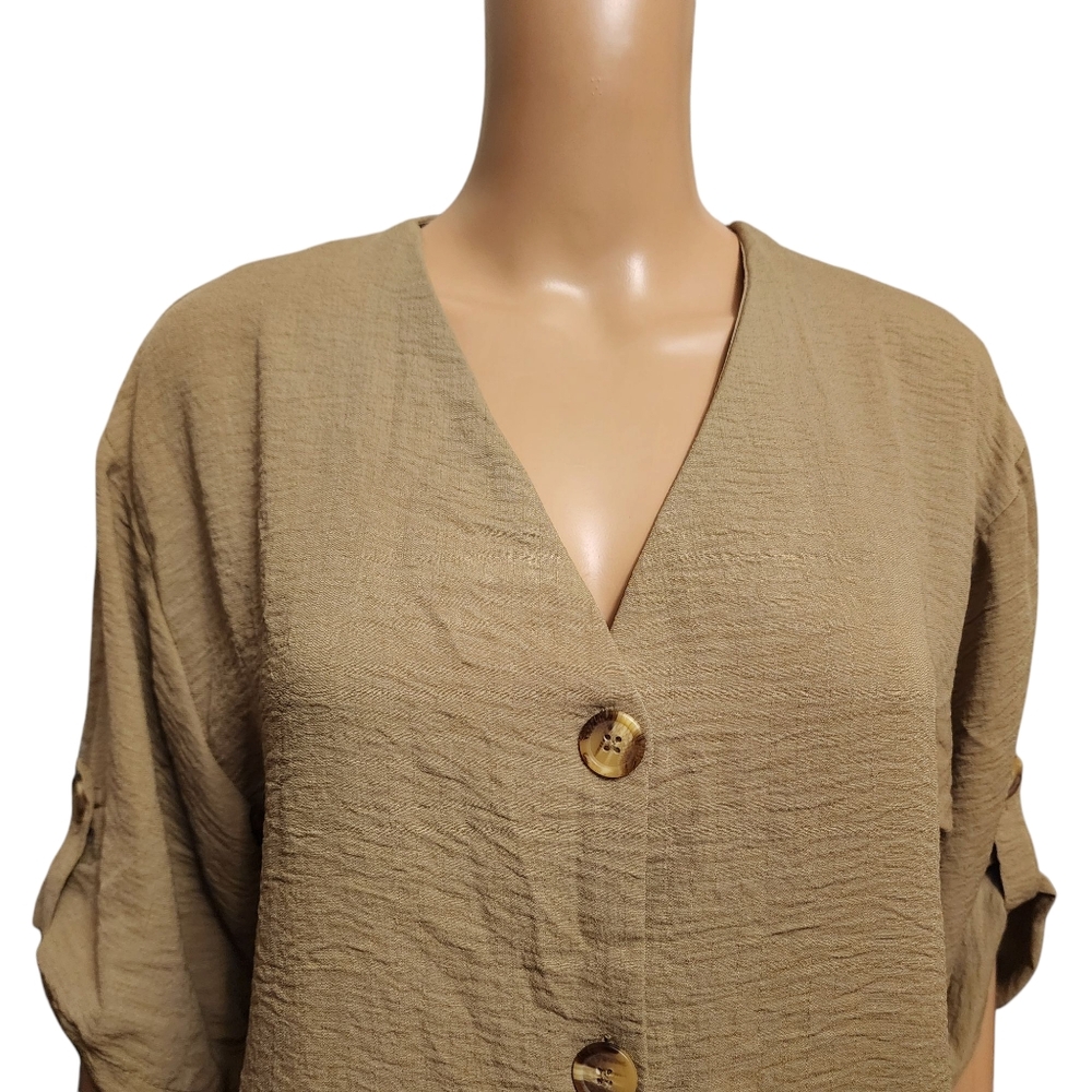 Sainsbury Olive Green V-neck Half Sleeve Blouse Size 10 - Picture 3 of 11